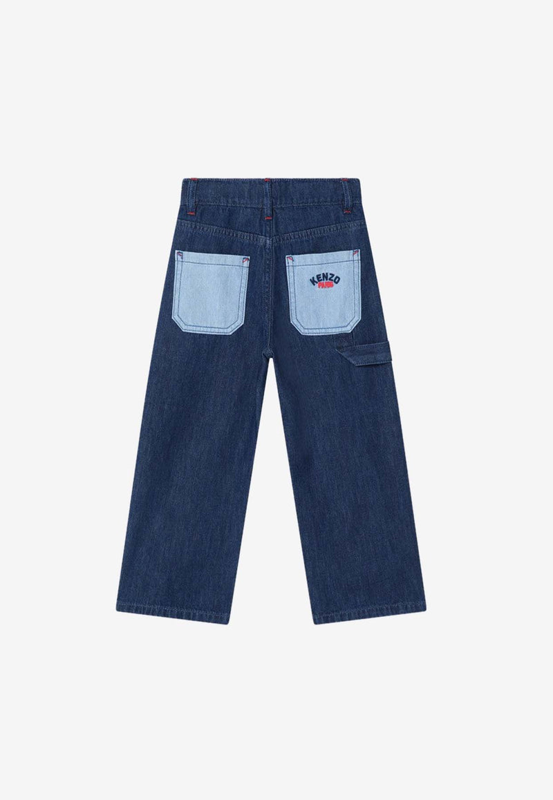 Kenzo Kids Boys Logo Patch Straight-Leg Jeans Blue K61098-ADE/Q_KENZO-Z25