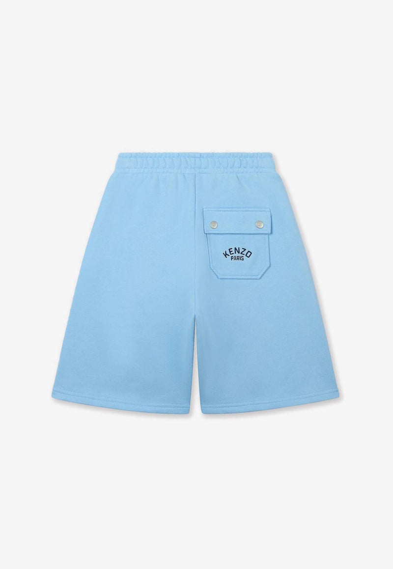 Kenzo Kids Boys East West Embroidered Bermuda Shorts Light Blue K61115/789_LIGHT BLUE