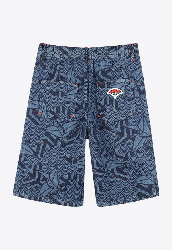 Kenzo Kids Boys Geometric Print Bermuda Shorts Blue K61117/Z45_BLUE MULTI
