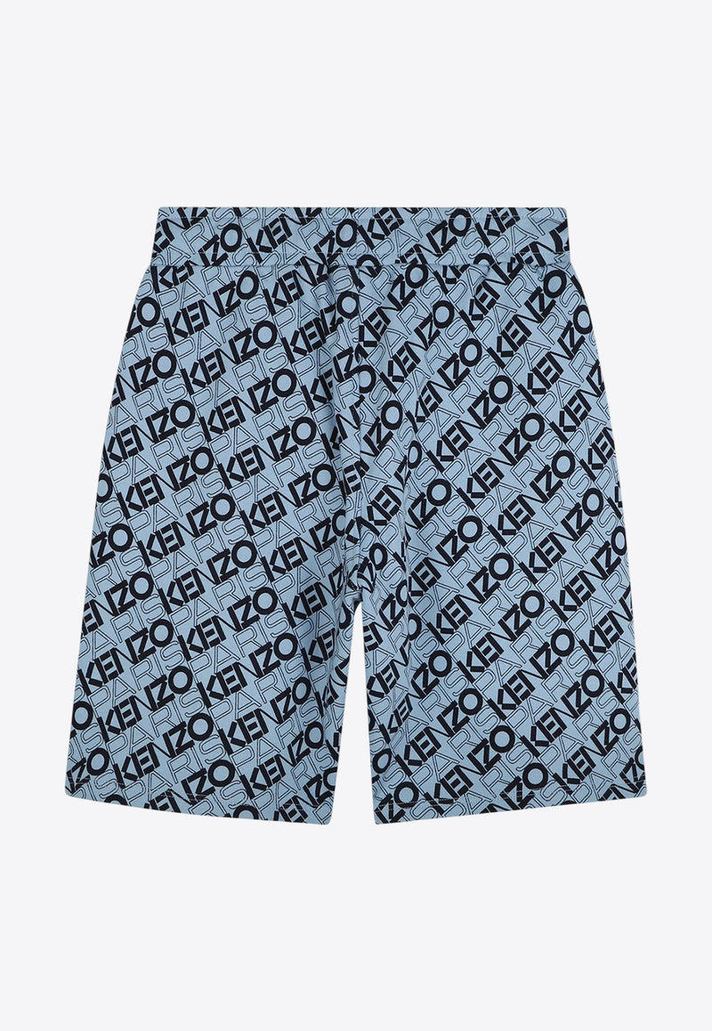 Kenzo Kids Boys All-Over Logo Track Shorts Light Blue K61119/789_LIGHT BLUE