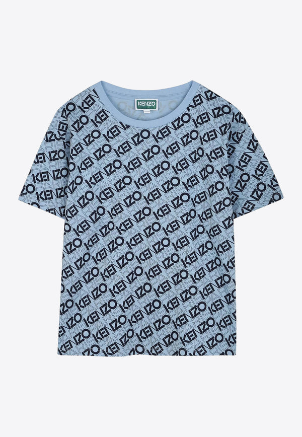 Kenzo Kids Boys All-Over Logo Print T-shirt K61143/789_LIGHT BLUE