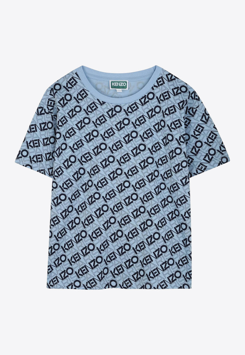 Kenzo Kids Boys All-Over Logo Print T-shirt K61143/789_LIGHT BLUE