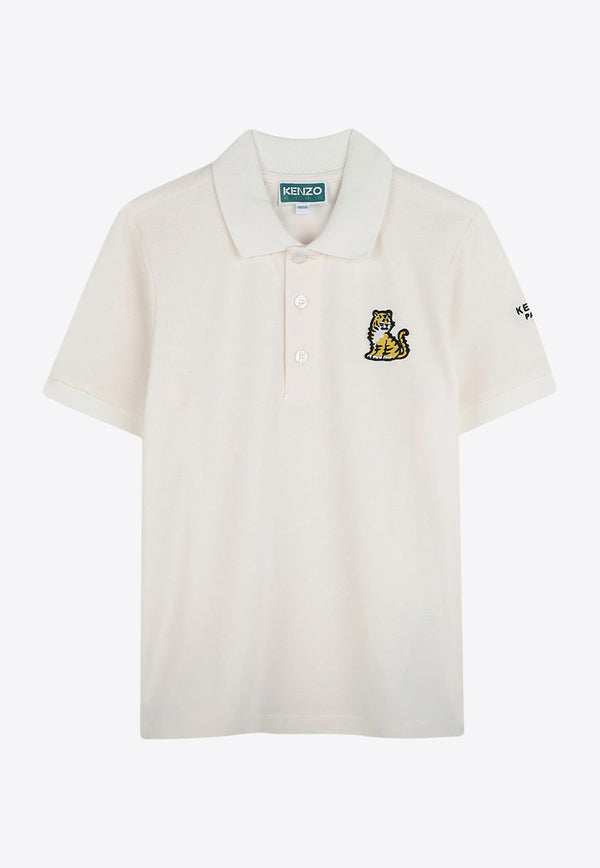 Kenzo Kids Boys Tiger Patch Polo T-shirt K61168/117_OFF-WHITE