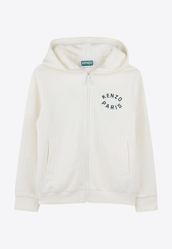 Kenzo Kids Boys Logo Embroidered Zip-Up Hoodie K61176/117_OFF-WHITE