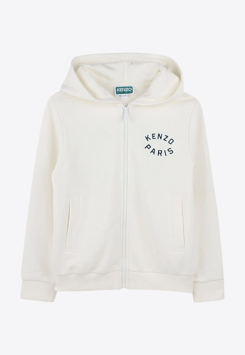 Kenzo Kids Boys Logo Embroidered Zip-Up Hoodie K61176/117_OFF-WHITE
