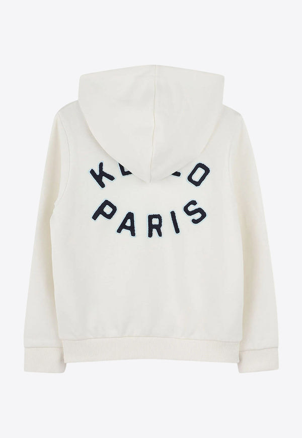 Kenzo Kids Boys Logo Embroidered Zip-Up Hoodie K61176/117_OFF-WHITE