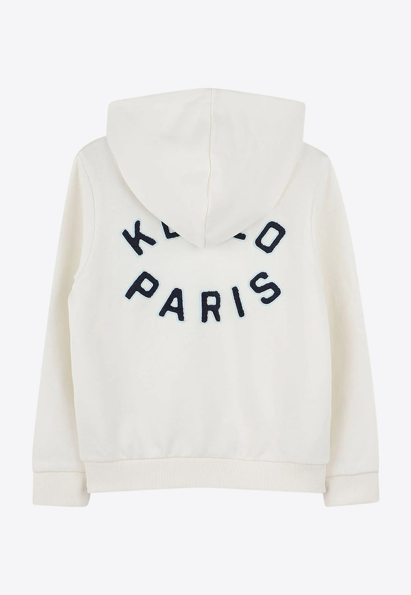 Kenzo Kids Boys Logo Embroidered Zip-Up Hoodie K61176/117_OFF-WHITE