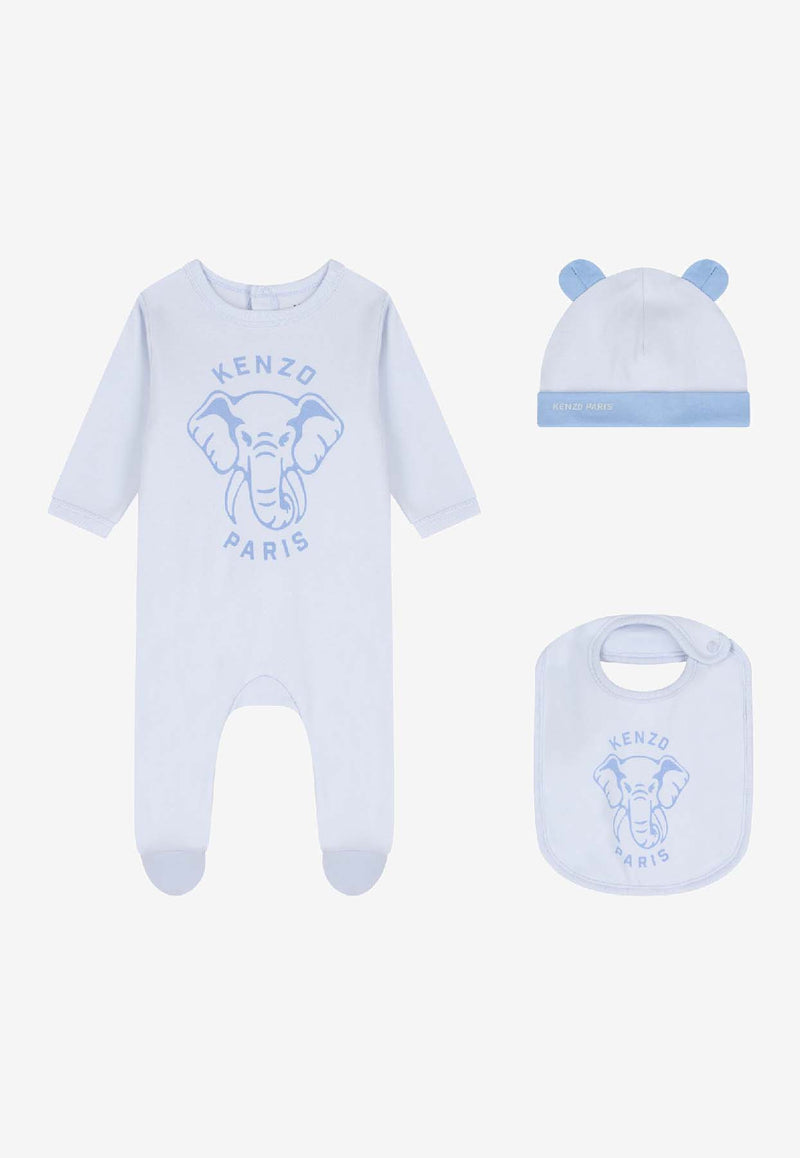 Kenzo Kids Baby Boys Elephant Print Babygrow Gift Set - Set of 3 Light Blue K61249/771_LIGHT BLUE