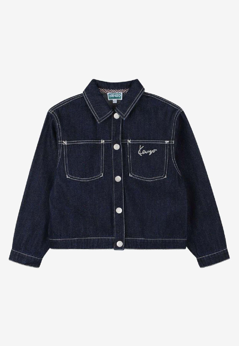 Kenzo Kids Girls Logo Print Denim Jacket Blue K61304/Z35_DENIM