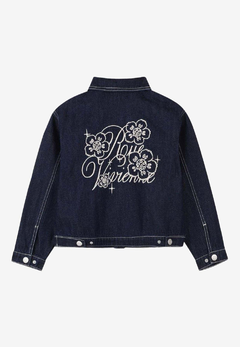 Kenzo Kids Girls Logo Print Denim Jacket Blue K61304/Z35_DENIM