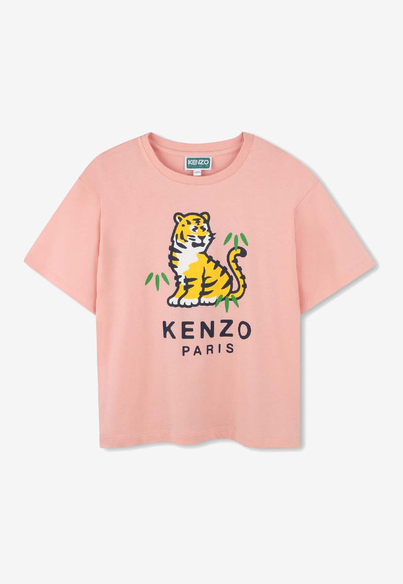 Kenzo Kids Girls Tiger Print T-shirt Pink K61379/47H_PINK