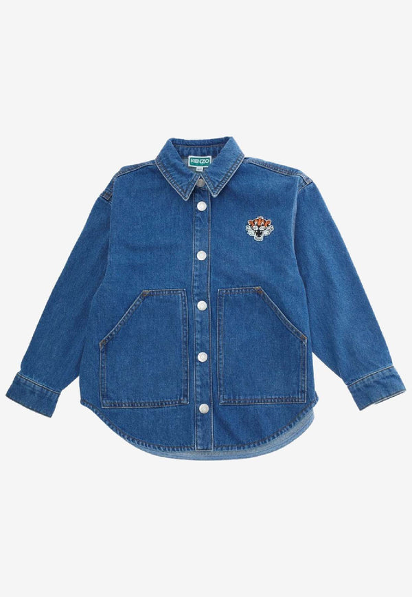 Kenzo Kids Boys Happy Tiger Patch Denim Shirt Blue K61398/Z27_DENIM