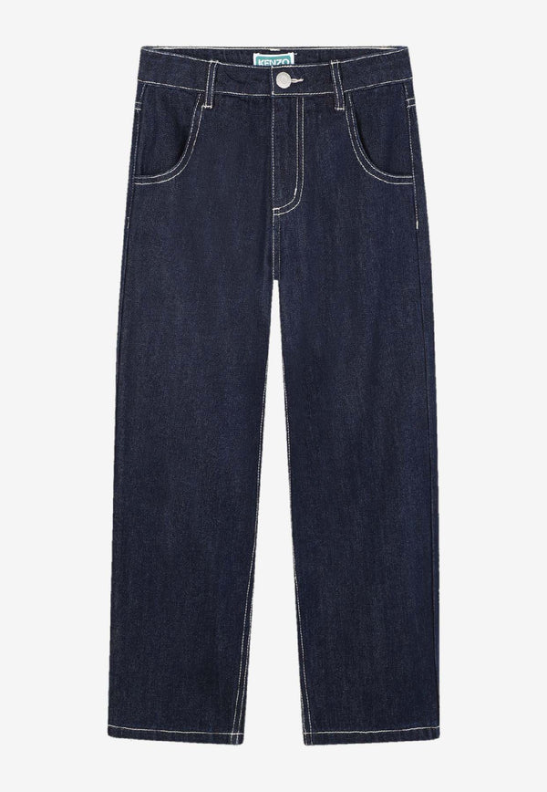 Kenzo Kids Boys Logo Embroidered Straight Jeans Blue K61401/Z35_DENIM