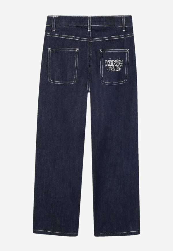 Kenzo Kids Boys Logo Embroidered Straight Jeans Blue K61401/Z35_DENIM