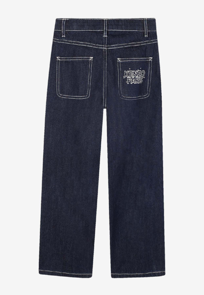 Kenzo Kids Boys Logo Embroidered Straight Jeans Blue K61401/Z35_DENIM