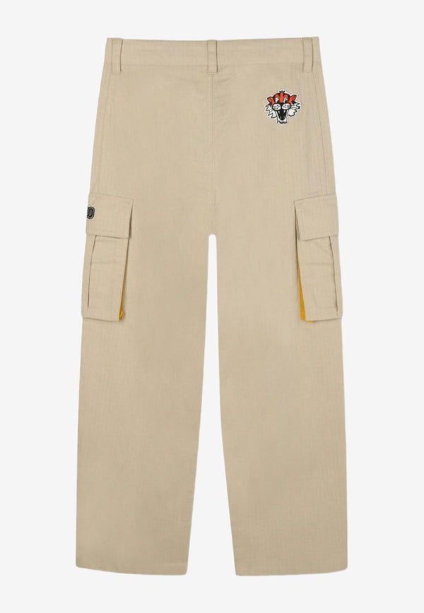 Kenzo Kids Boys Logo Patch Cargo Pants Beige K61403/249_STONE
