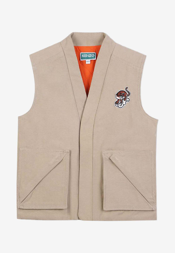 Kenzo Kids Boys Embroidered Tiger Vest Beige K61458/249_STONE