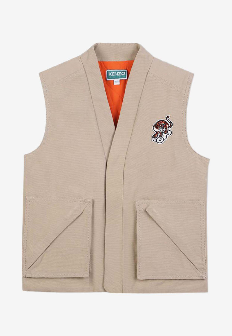 Kenzo Kids Boys Embroidered Tiger Vest Beige K61458/249_STONE