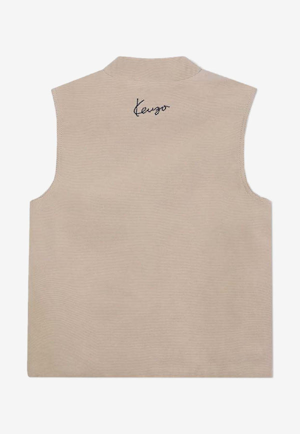 Kenzo Kids Boys Embroidered Tiger Vest Beige K61458/249_STONE