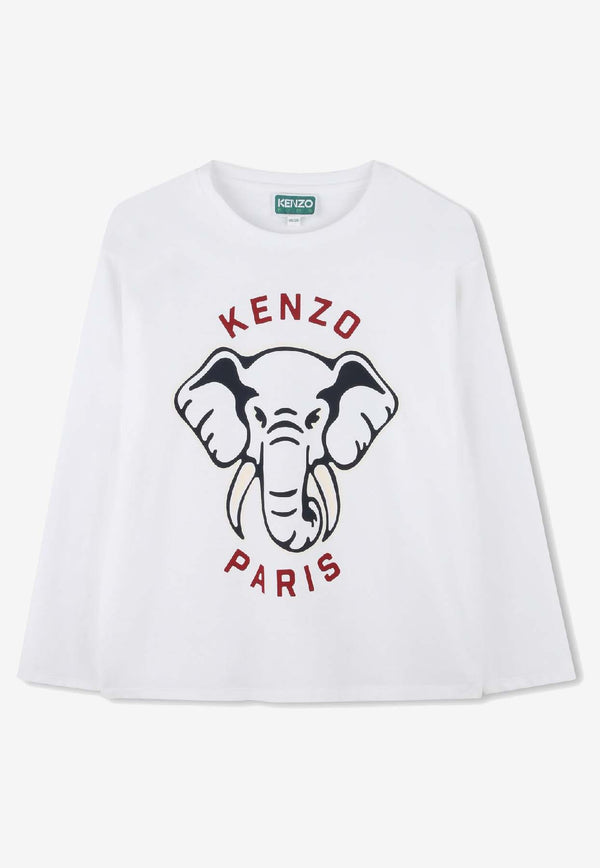 Kenzo Kids Boys Elephant Print Long-Sleeved T-shirt White K61493/10P_WHITE