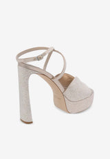 Jimmy Choo Karli 125 Glittered Platform Sandals Gold KARLI/PF 125 GQI LIGHT SOFT GOLD