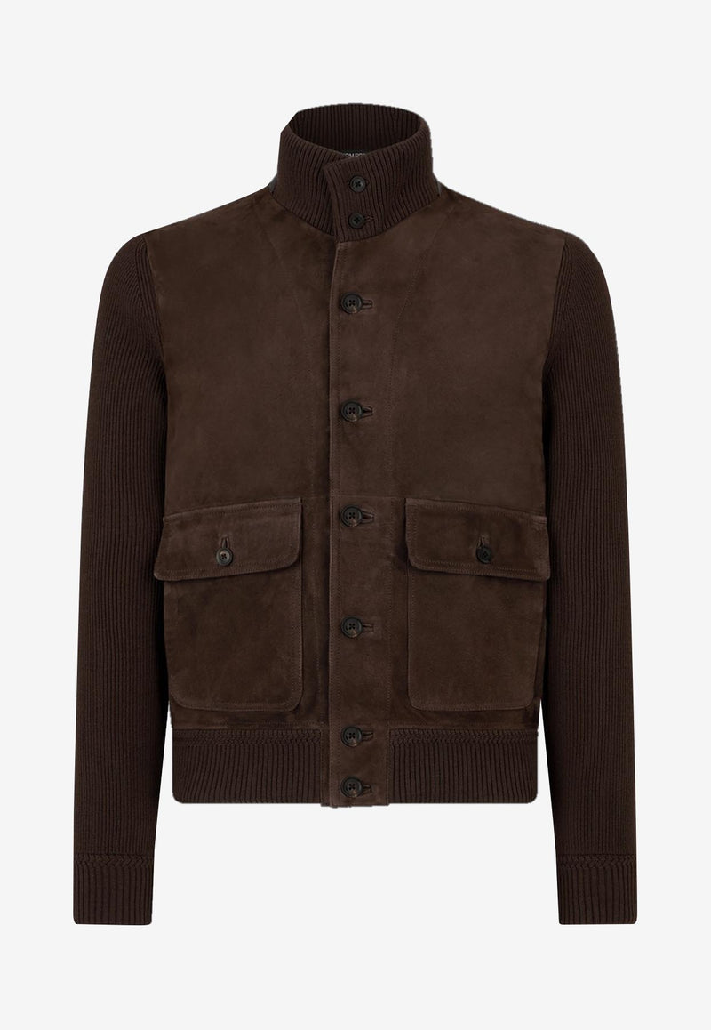 Tom Ford Suede Panel Wool Knit Cardigan Brown KBF001-YMW110 KB870