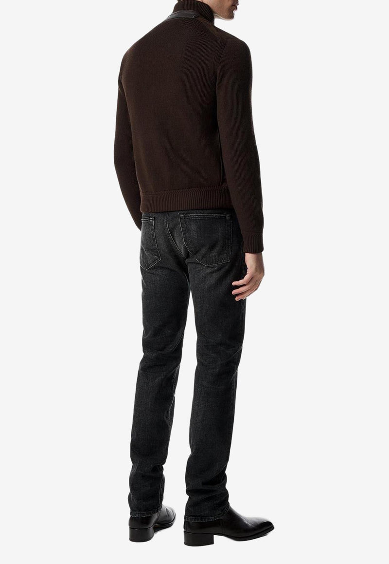 Tom Ford Suede Panel Wool Knit Cardigan Brown KBF001-YMW110 KB870