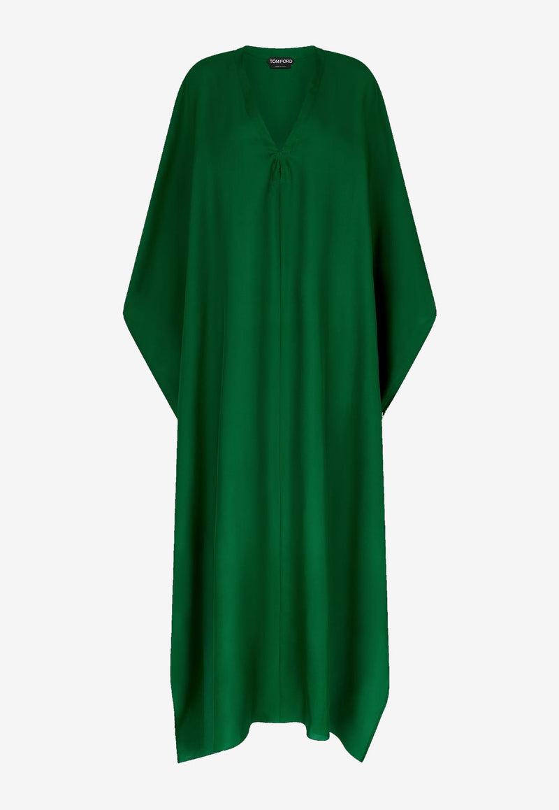 Tom Ford Deep V-neck Maxi Silk Kaftan Green KF0058-FAX1564 FG517