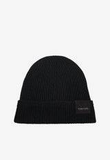Tom Ford Logo Patch Cashmere Beanie Black KHR005-YMK065 LB999