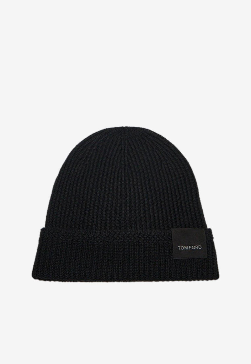 Tom Ford Logo Patch Cashmere Beanie Black KHR005-YMK065 LB999