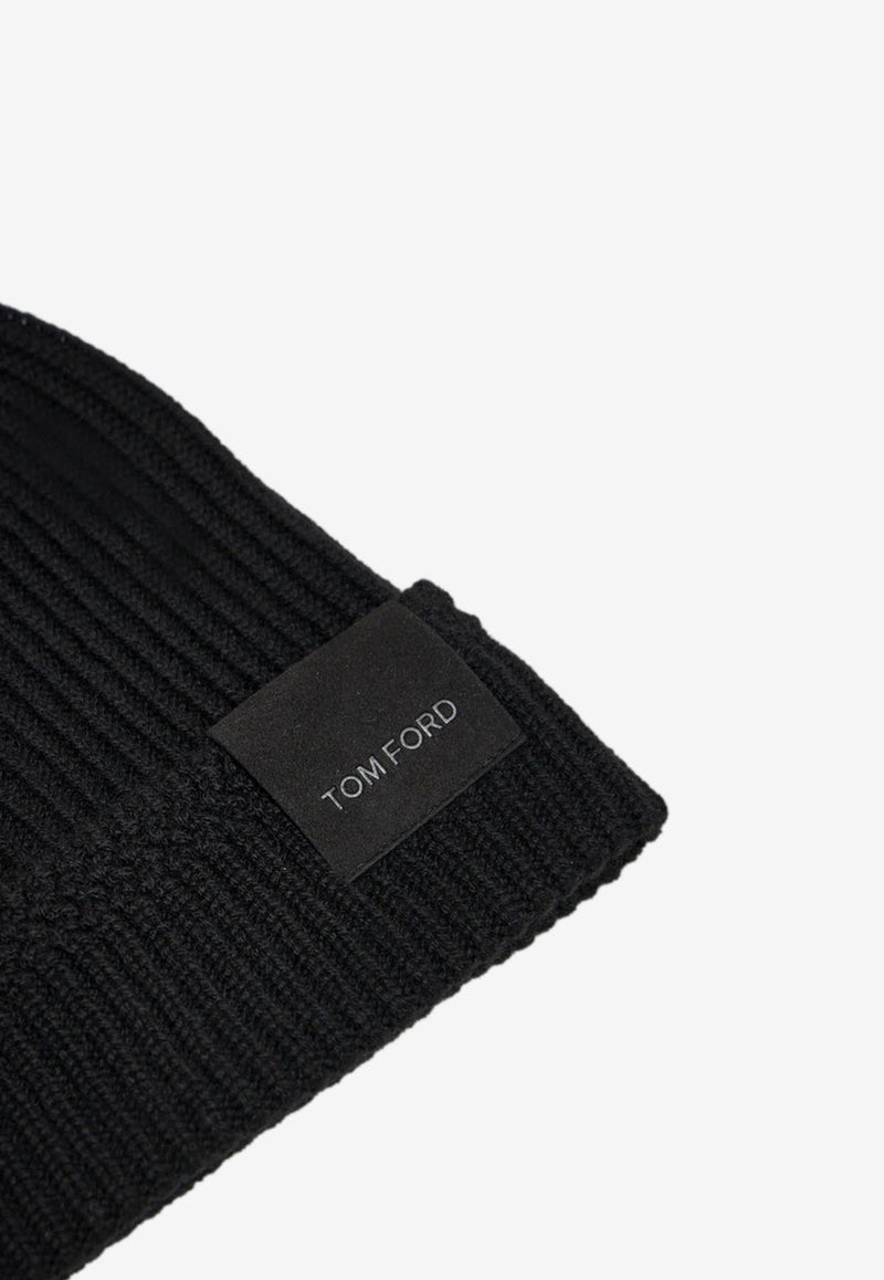 Tom Ford Logo Patch Cashmere Beanie Black KHR005-YMK065 LB999