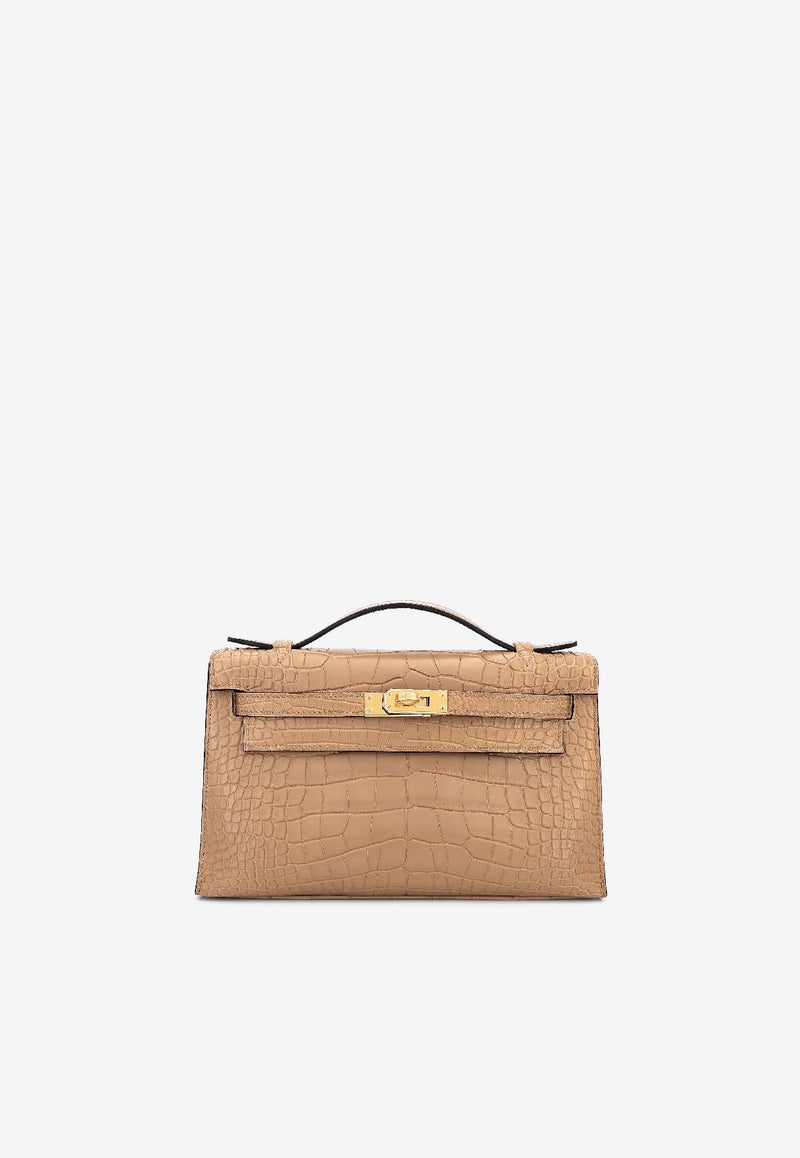 Kelly Pochette in Chai Matte Alligator Leather with Gold Hardware