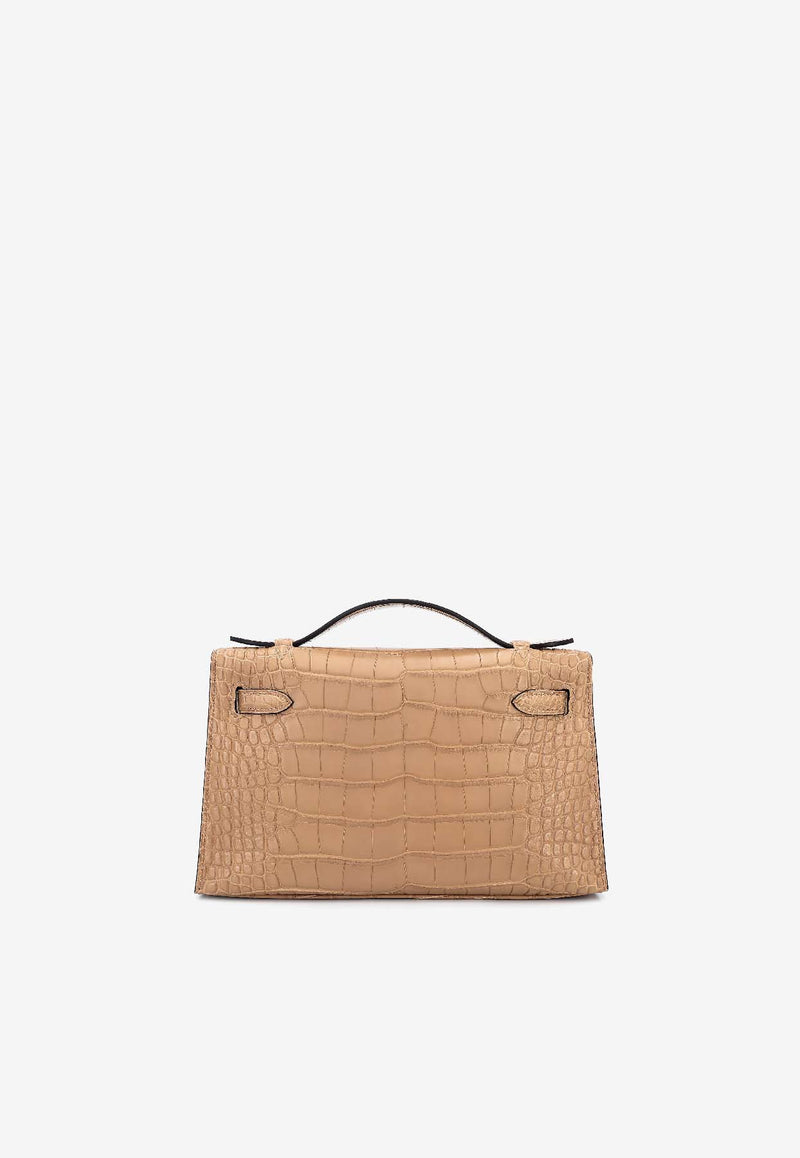 Kelly Pochette in Chai Matte Alligator Leather with Gold Hardware
