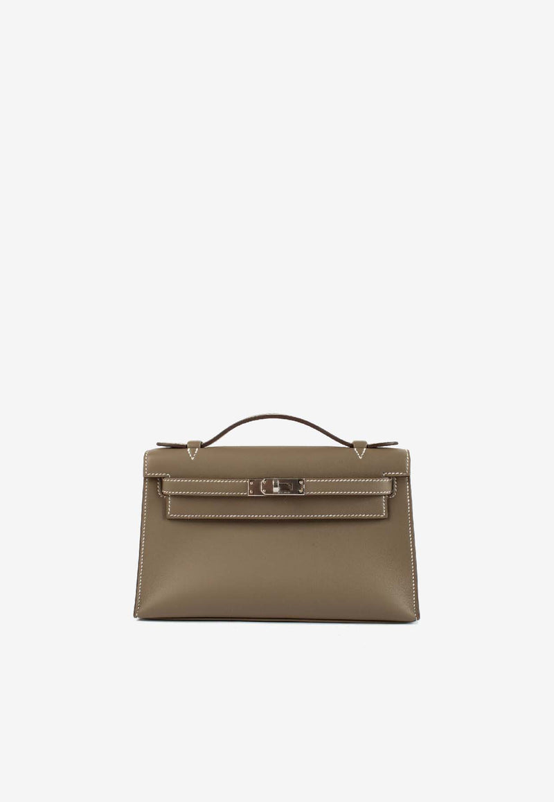 Kelly Pochette in Etoupe Swift Leather with Palladium Hardware