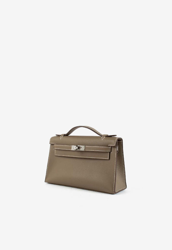 Kelly Pochette in Etoupe Swift Leather with Palladium Hardware