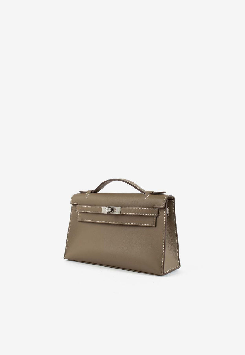 Kelly Pochette in Etoupe Swift Leather with Palladium Hardware