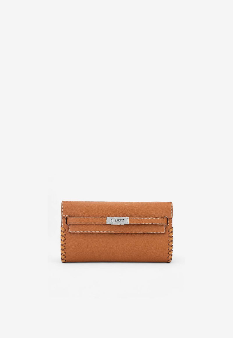 Kelly To Go Tressage Wallet in Gold and Sesame Epsom with Palladium Hardware