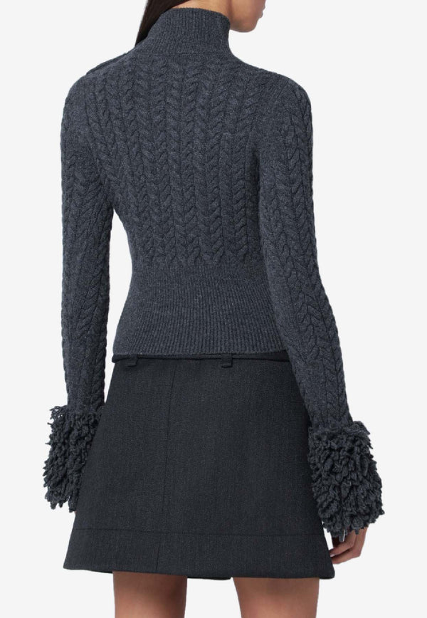 Patou Cable Knit Fringed Sweater Gray KN2858041CO/R_PATOU-964G