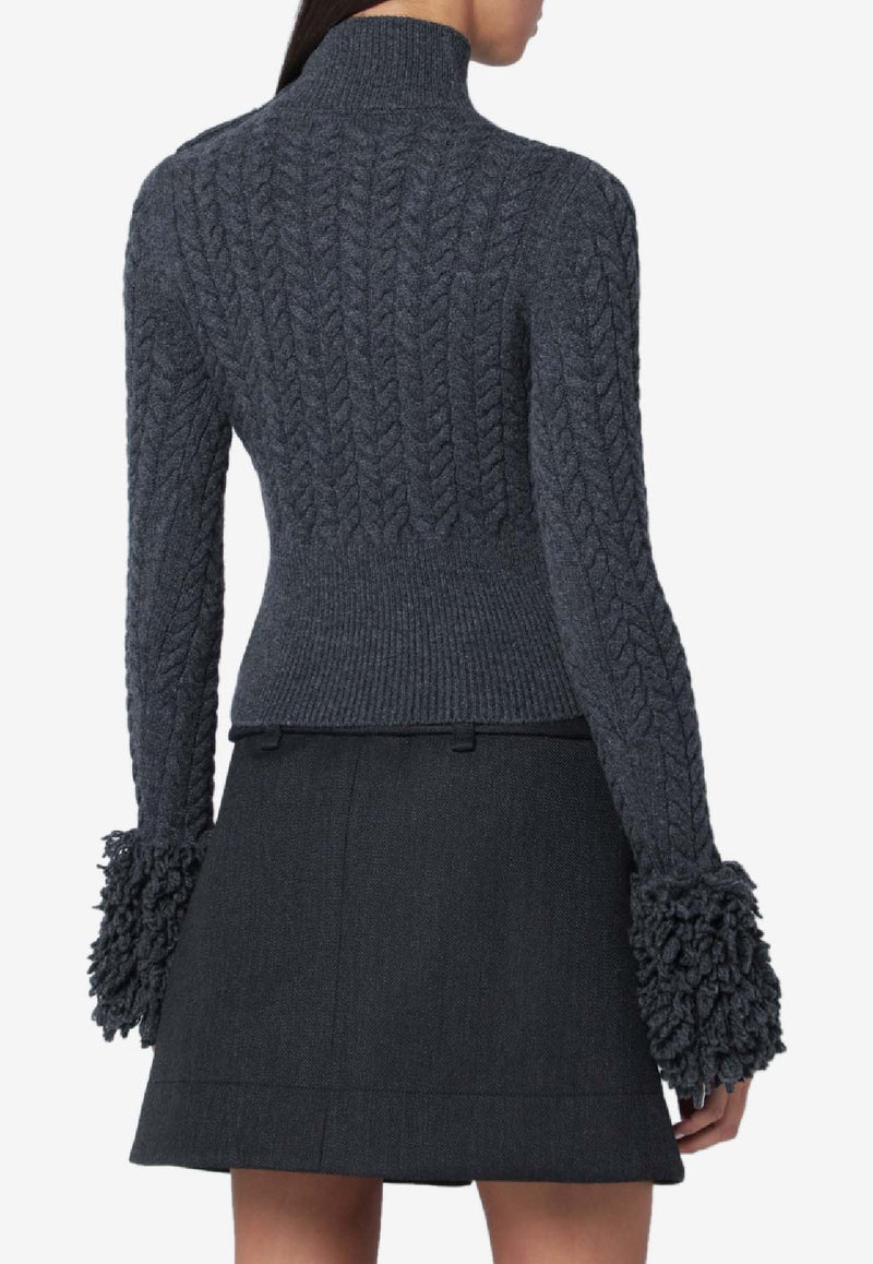 Patou Cable Knit Fringed Sweater Gray KN2858041CO/R_PATOU-964G