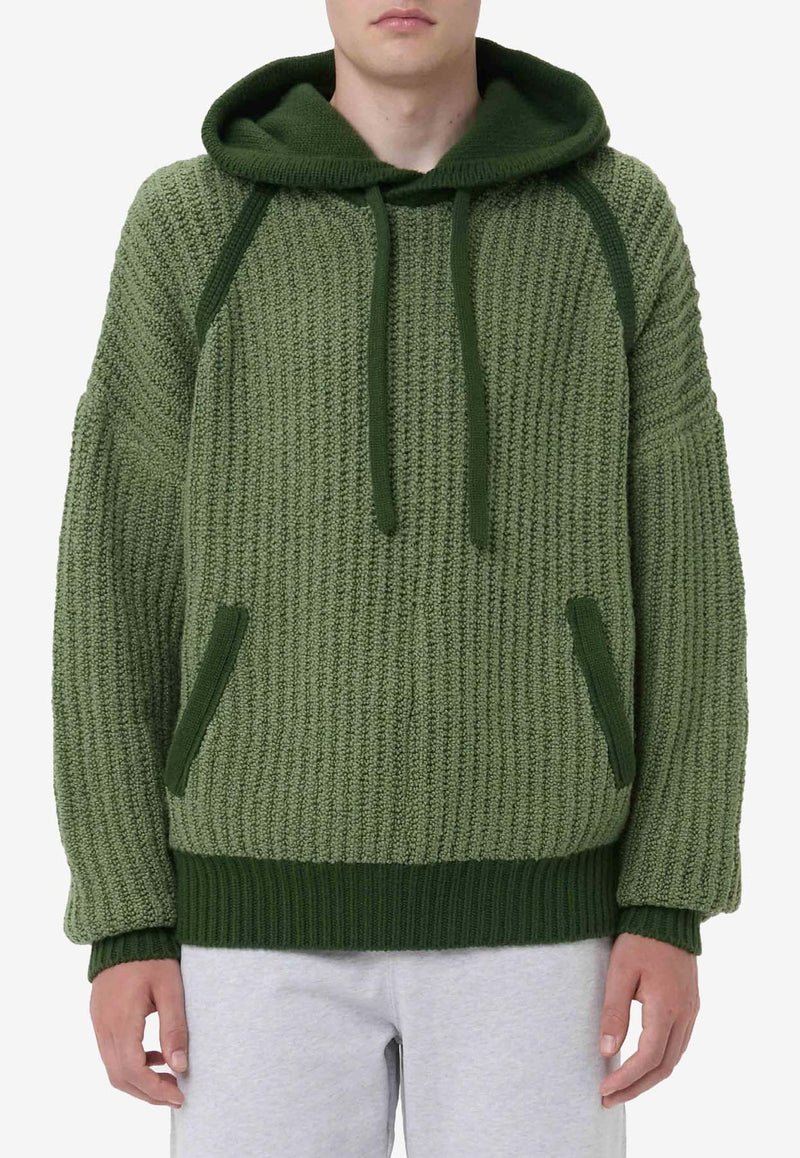 JW Anderson Textured Knit Drawstring Hoodie Olive KW1209_YN0356_595