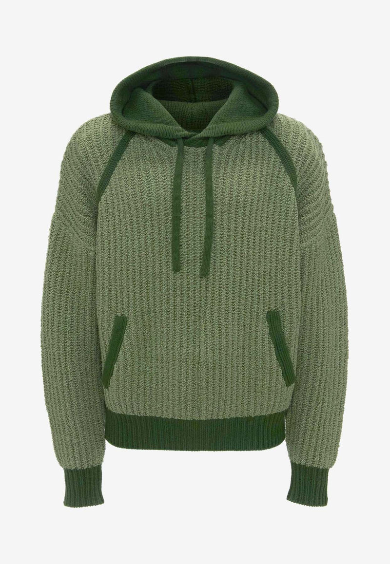 JW Anderson Textured Knit Drawstring Hoodie Olive KW1209_YN0356_595