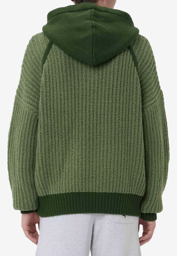 JW Anderson Textured Knit Drawstring Hoodie Olive KW1209_YN0356_595