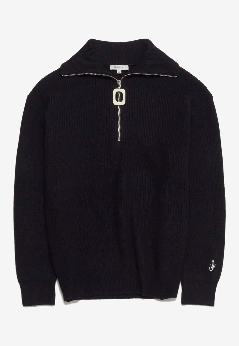 JW Anderson Half-Zip Ribbed Knit Sweater Black KW1285_BLACK