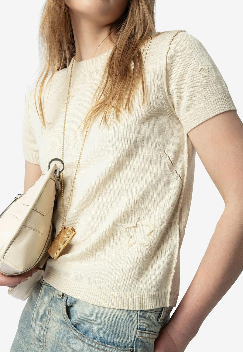 Zadig & Voltaire Bully Worn-Stars Knit Top Ecru KWSW02691_ECRU