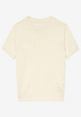Zadig & Voltaire Bully Worn-Stars Knit Top Ecru KWSW02691_ECRU