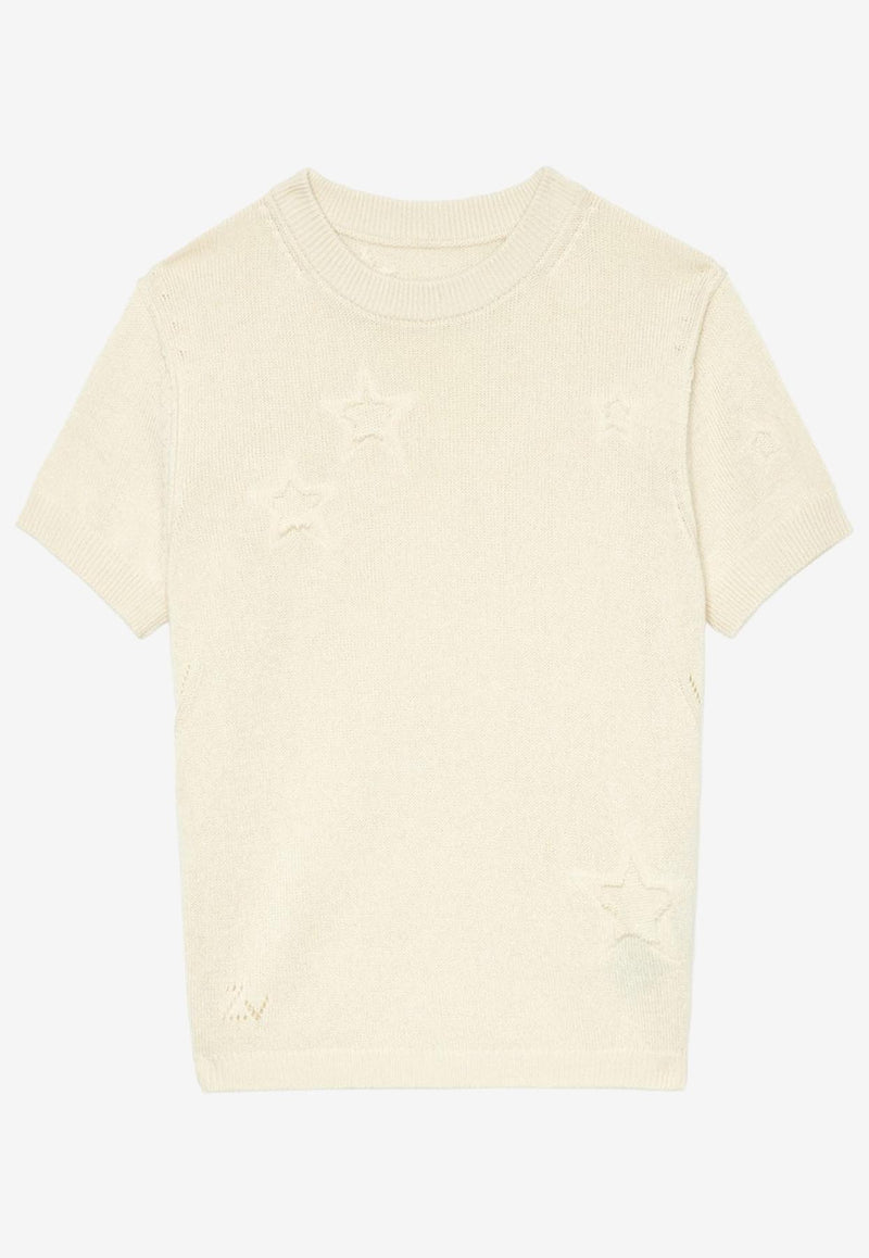 Zadig & Voltaire Bully Worn-Stars Knit Top Ecru KWSW02691_ECRU
