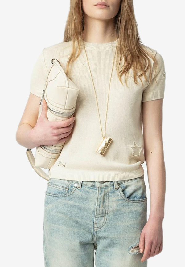 Zadig & Voltaire Bully Worn-Stars Knit Top Ecru KWSW02691_ECRU