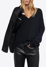 Zadig & Voltaire Rock n Roll Cashmere V-neck Sweater Black KWSW02913_BLACK