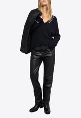 Zadig & Voltaire Rock n Roll Cashmere V-neck Sweater Black KWSW02913_BLACK