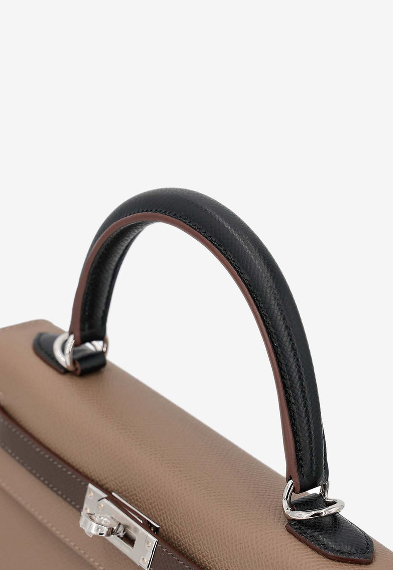 Hermès Kelly 25 Sellier in Etoupe, Black and Ecorce Epsom Leather with Palladium Hardware